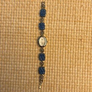 Bracelet watch - light blue gem stones on band